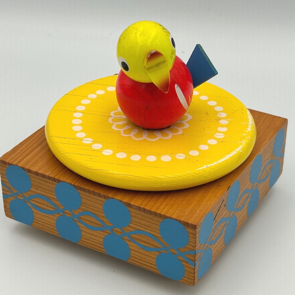 Vintage‎ Reuge Wood Bird Music Box Yellow Rose of Texas Swiss Movement Germany